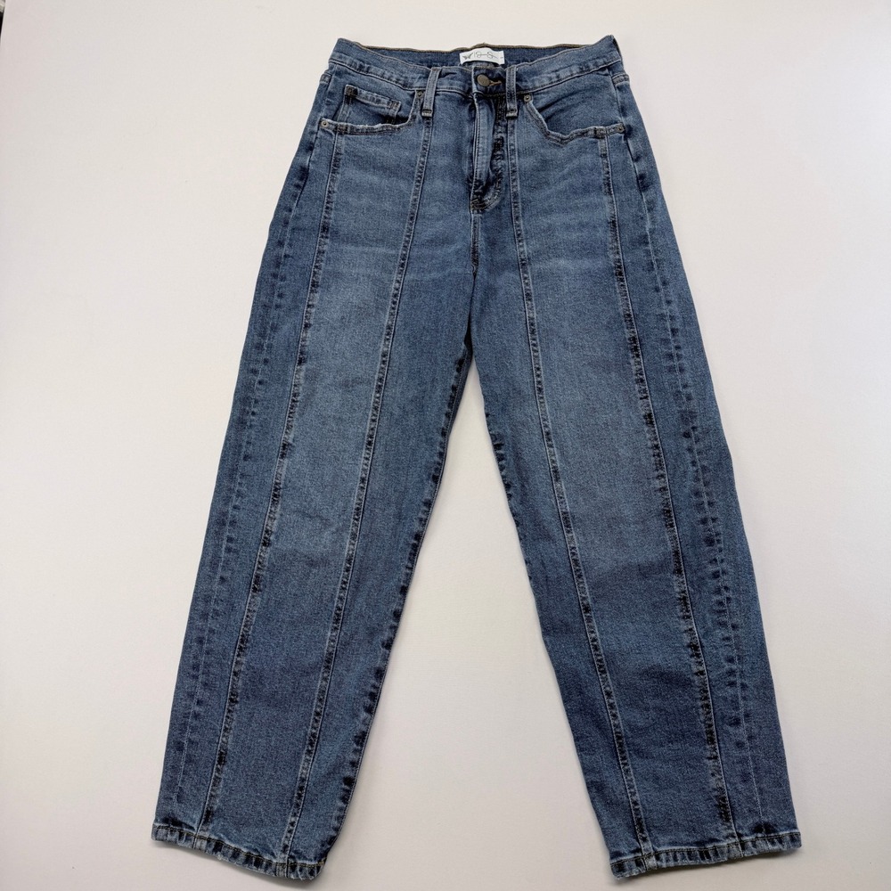 Jessica Simpson Womens High Rise Seam Detail Mom Jeans Blue Medium Wash Size 2